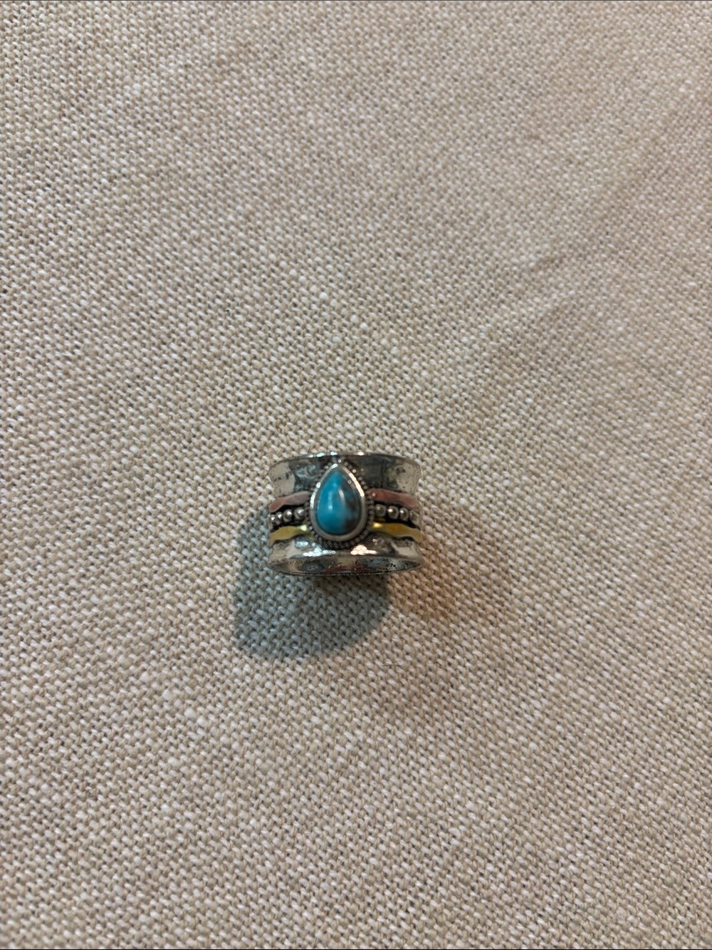Faux Turquoise Teardrop Silver Color Accent Women's Ring
